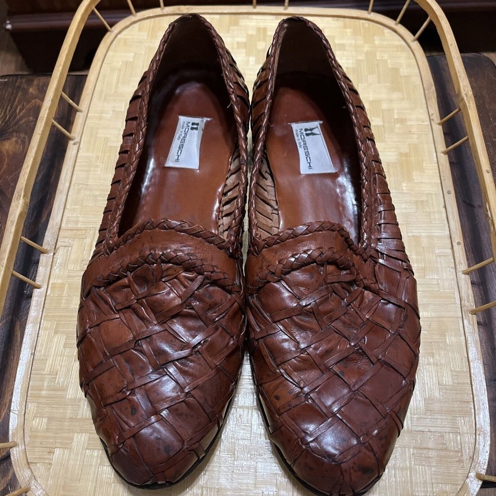 Moreschi Valda Brown Weave Woven Loafer Shoes Made in Italy Men’s 12 Pre-owned